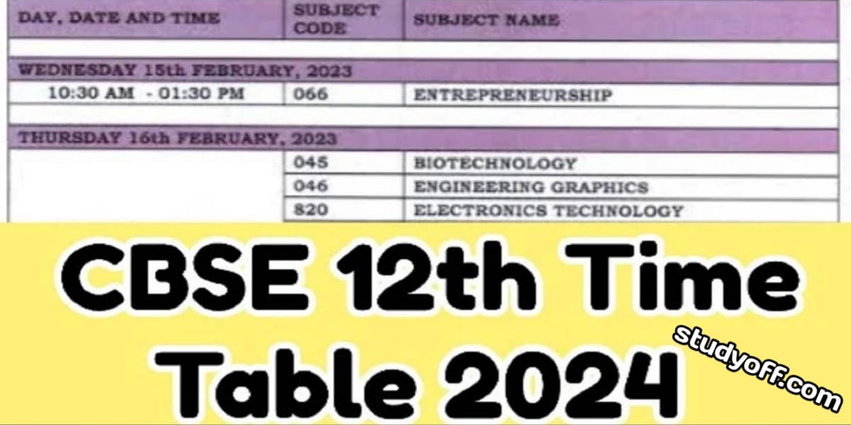 Date Sheet 2024 for CBSE Class XII Arts, Science, and Commerce Exams in