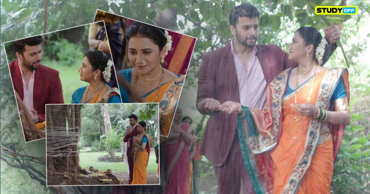 See pictures of Sayli-Arjun from the television show Tharlam Ter Mag celebrating Vatpurnima.