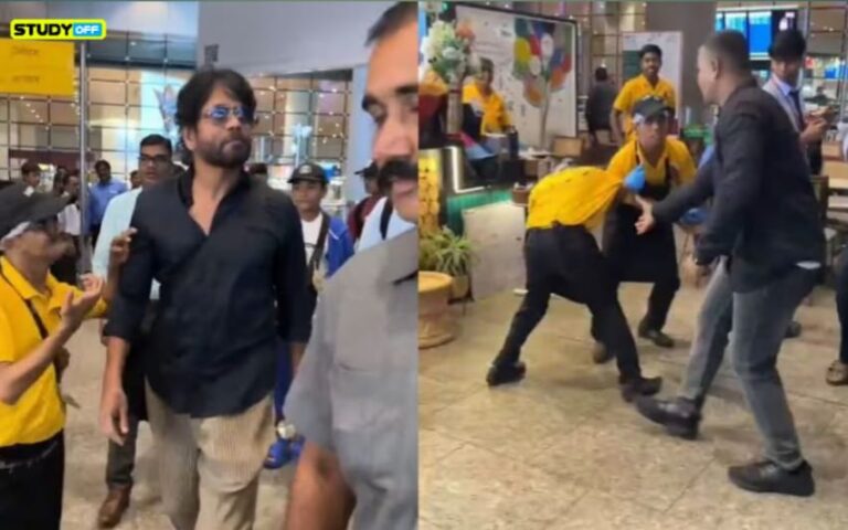 The security guard shoved the fan down, and Nagarjuna apologised when the footage was brought up.